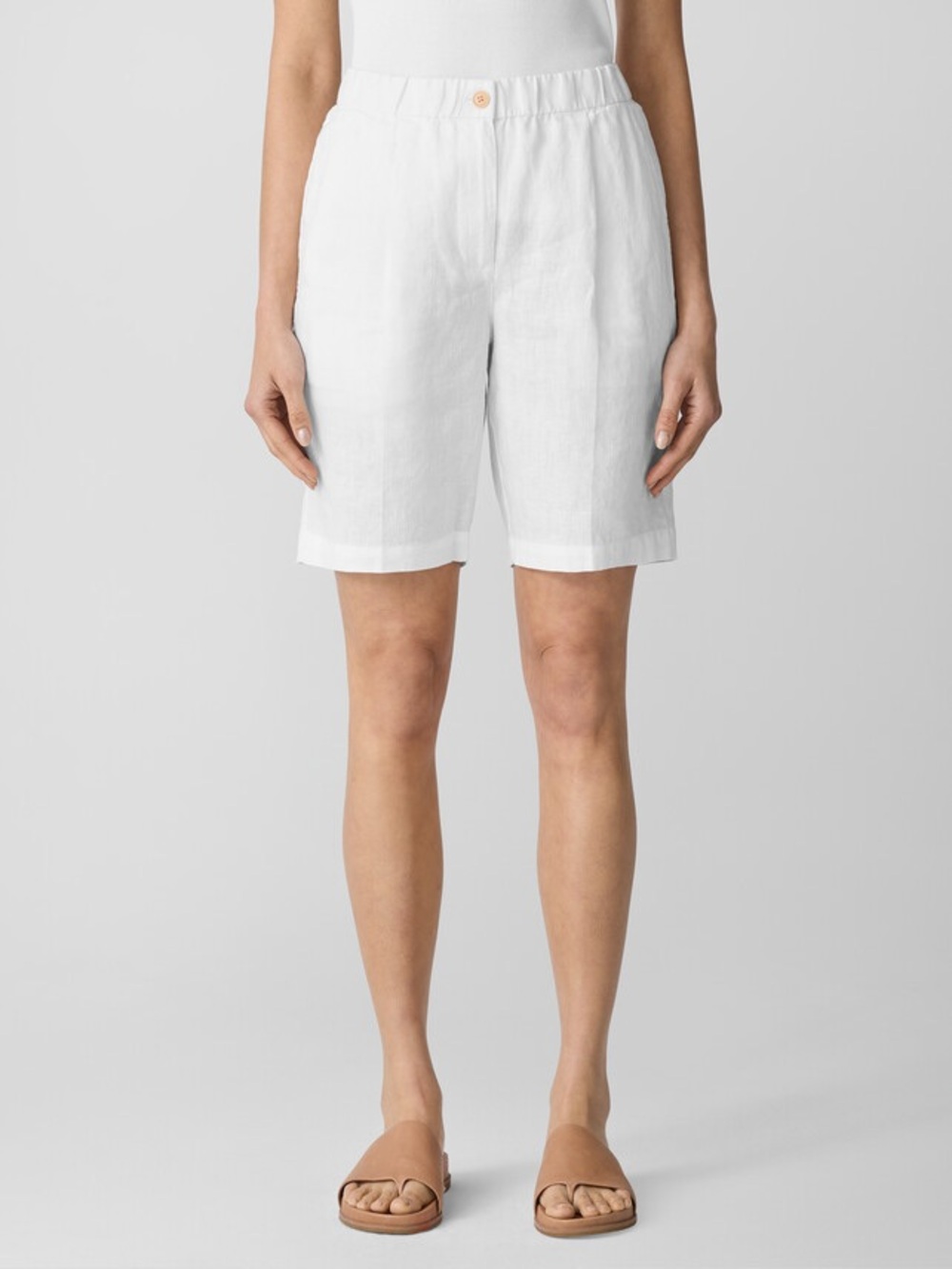 Eileen Fisher White Linen-Blend Elastic Waist Bermuda Shorts